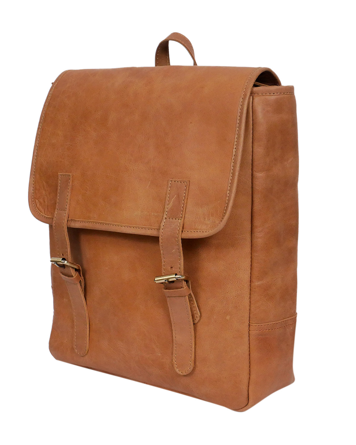 Premium Genuine Leather Backpack Brown with Flap Closure, Adjustable Straps & Inside Zip Pocket
