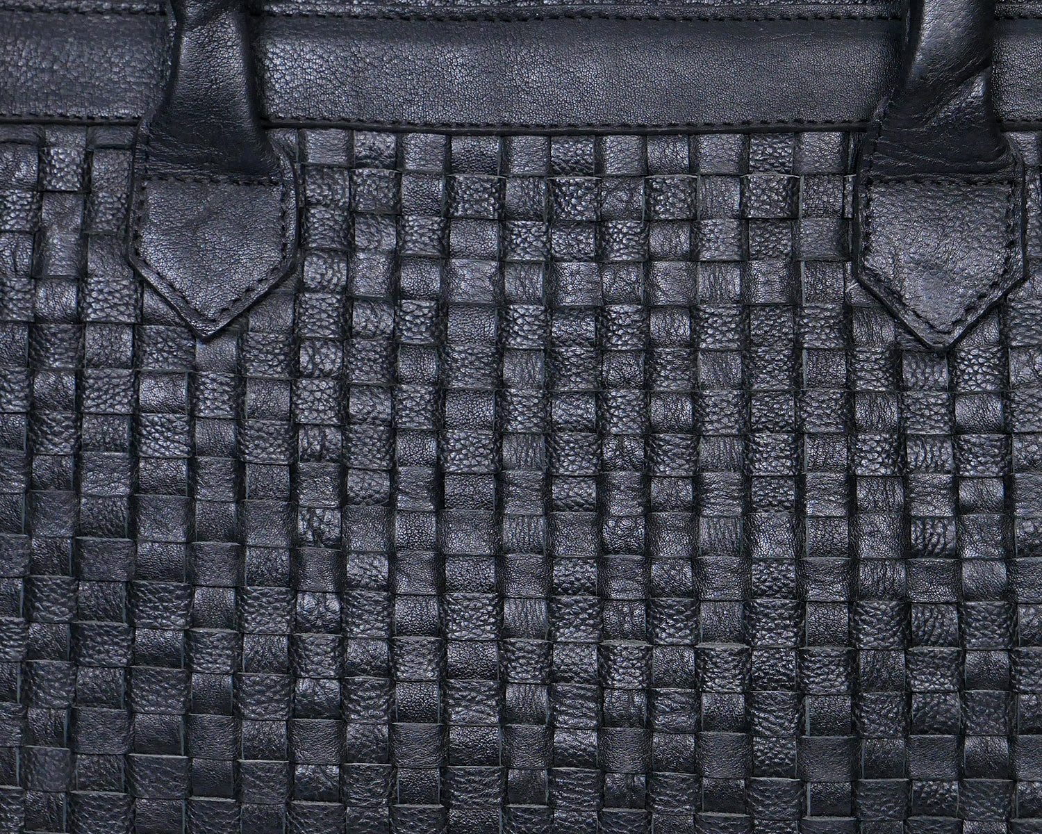 Genuine Leather Tote Bag Black with Woven Front, Zip Closure & Dual Carry Handles