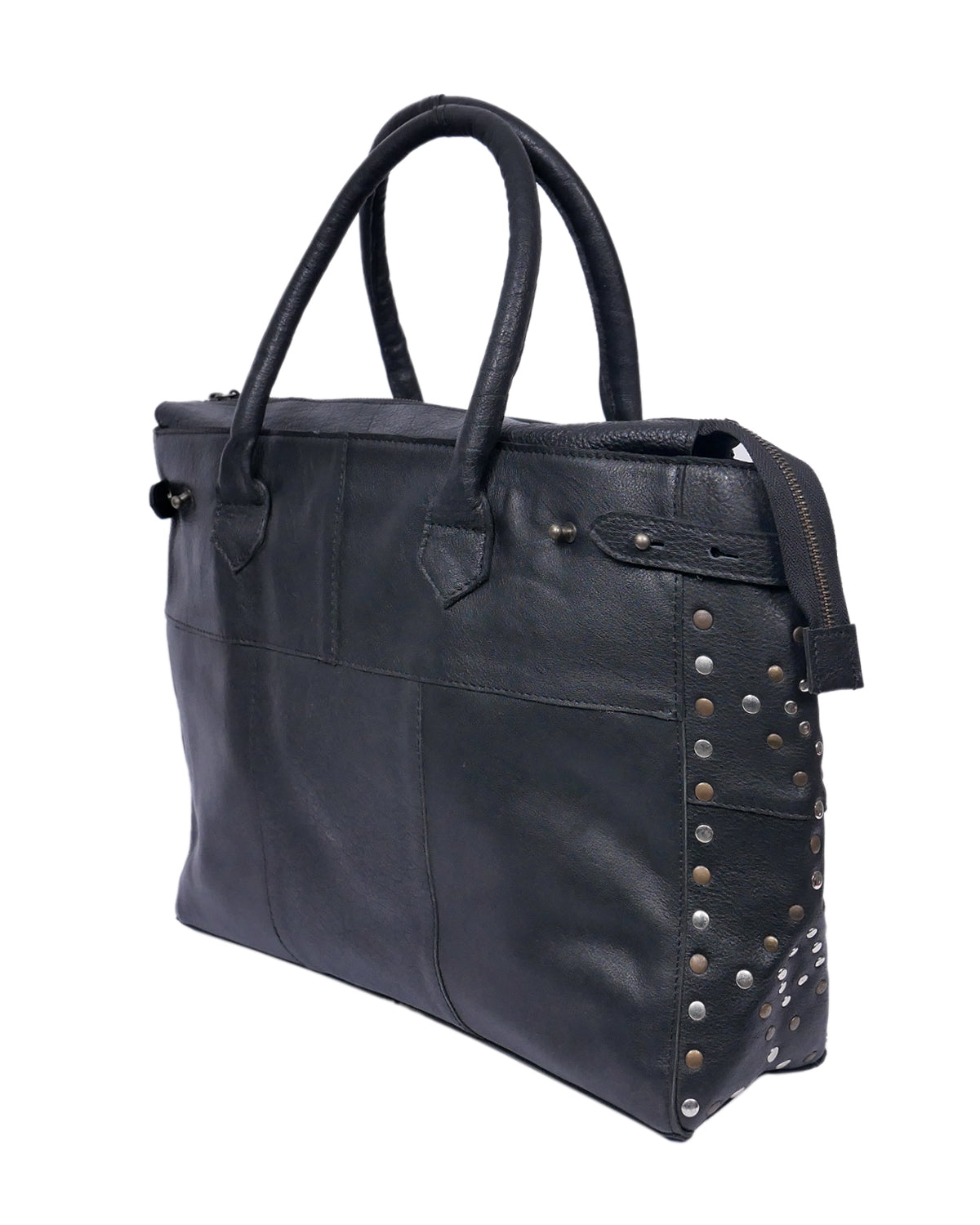 Genuine Leather Tote Bag Black with Top Zip Closure, Inner Zip Pocket & Dual Handles