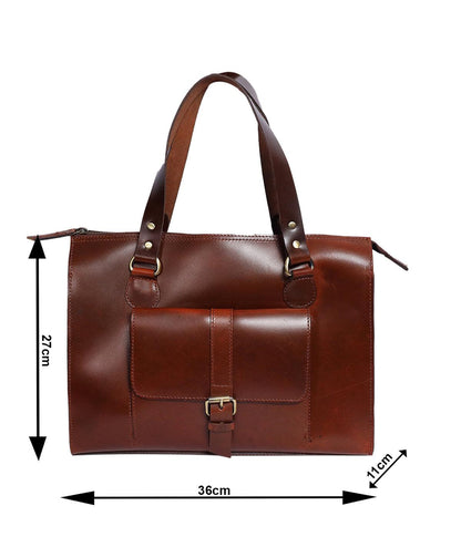 Celtic brown color pure leather tote bag for office use - CELTICINDIA