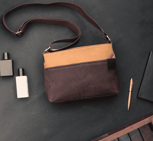 Brown and Tan Canvas Sling Bag - A Stylish and Functional Companion - CELTICINDIA