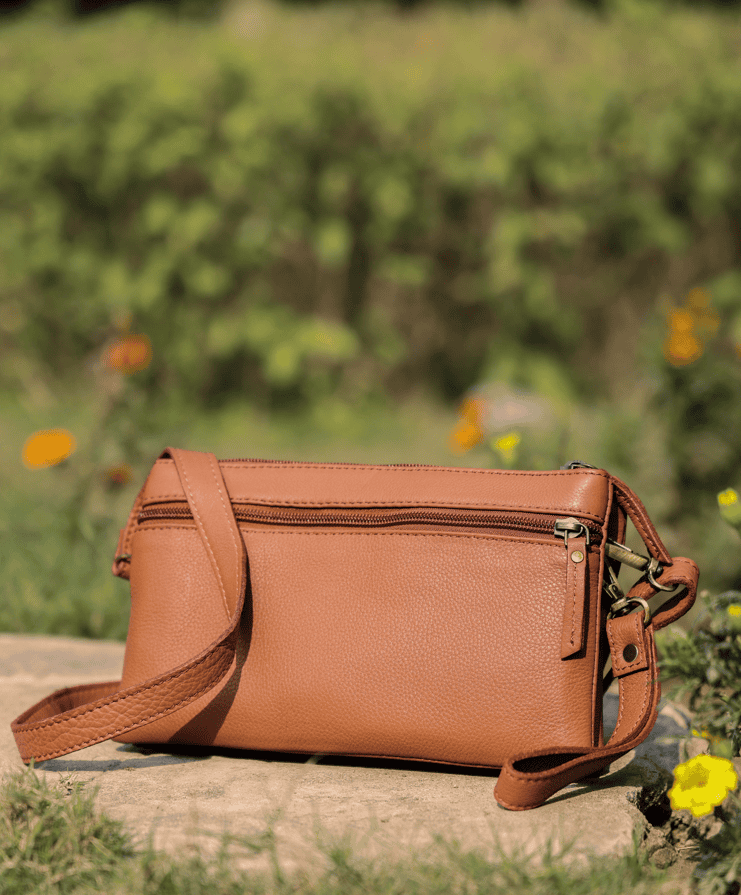 Effortless Elegance: Tan Soft Leather Sling Bag for Stylish Convenience. - CELTICINDIA