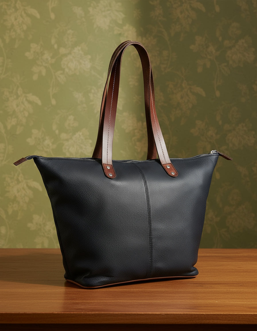 Stylish Black Soft Leather Tote Bag - Versatile & Chic Art-BG-1525
