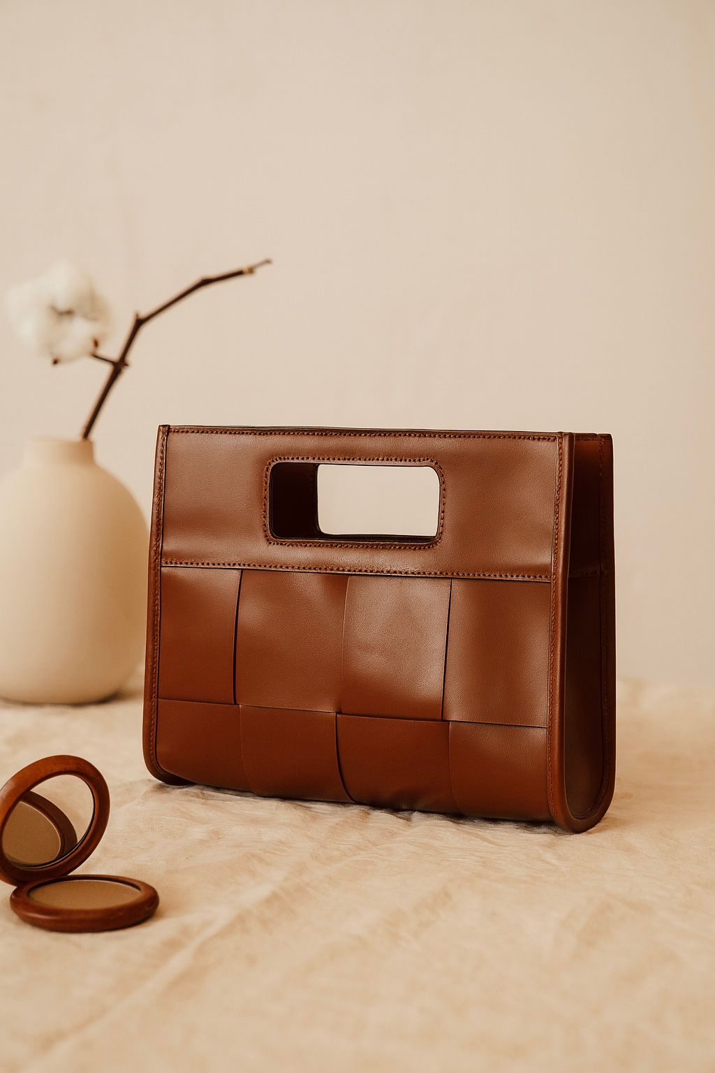 Premium Brown Woven Leather Clutch Bag Elegant Handcrafted Design