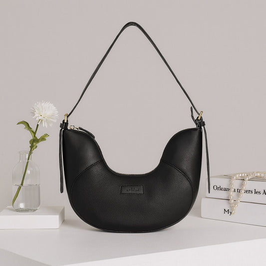 Sleek Black and Tan Leather Hobo Shoulder Bag – Minimal & Chic Everyday Style