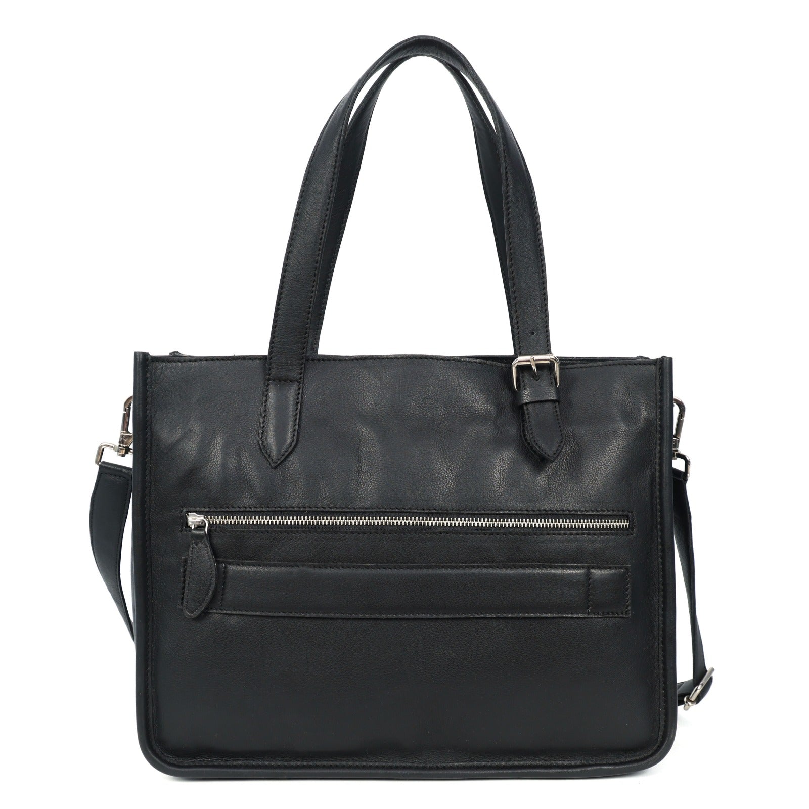 Premium Export Quality Genuine Leather Office Tote Bag with Zip Pockets & Sling Strap