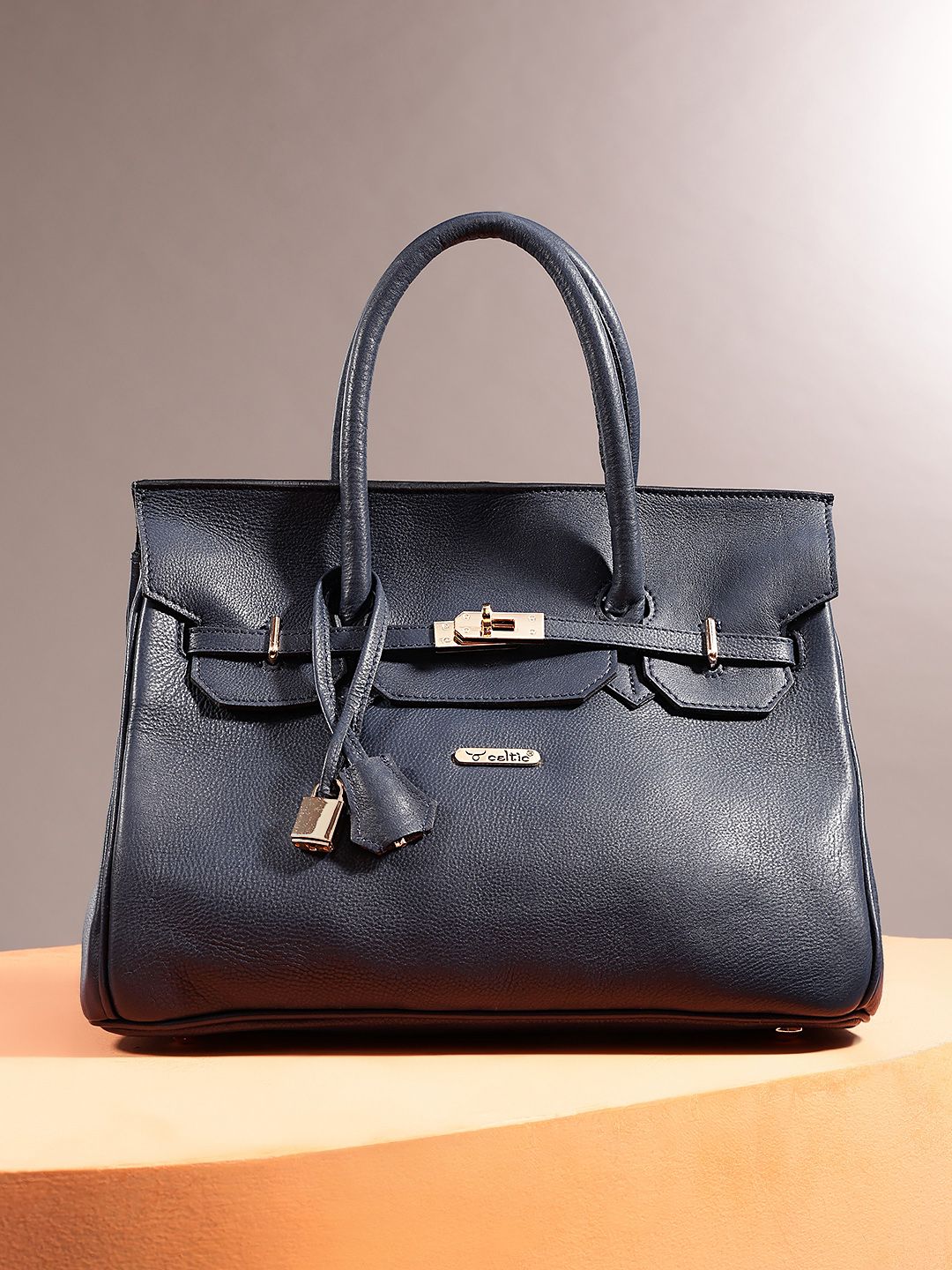 Premium Genuine Leather  Tote Handbag with Turn-Lock Closure