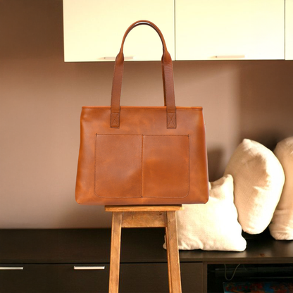 Elevate your style with our exquisite Tan Leather Tote Bag. Art: BG-1308