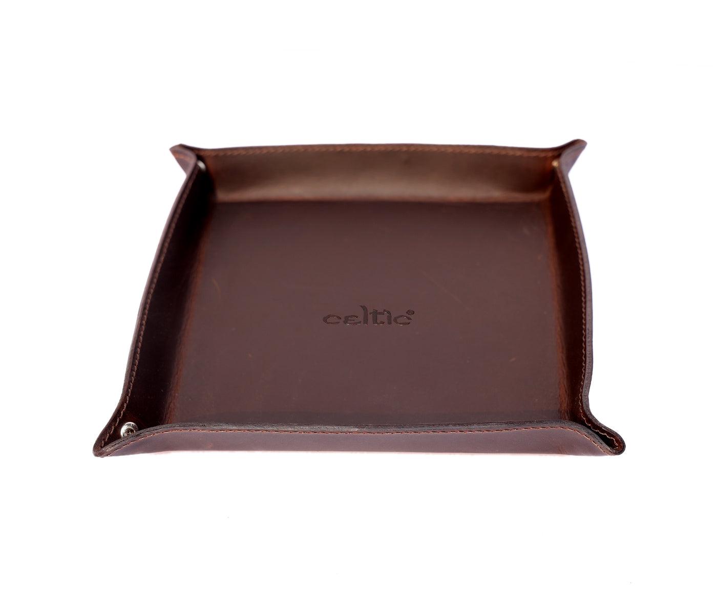 Celtic Dark Brown Color Pure Leather Tray For Office Use - CELTICINDIA