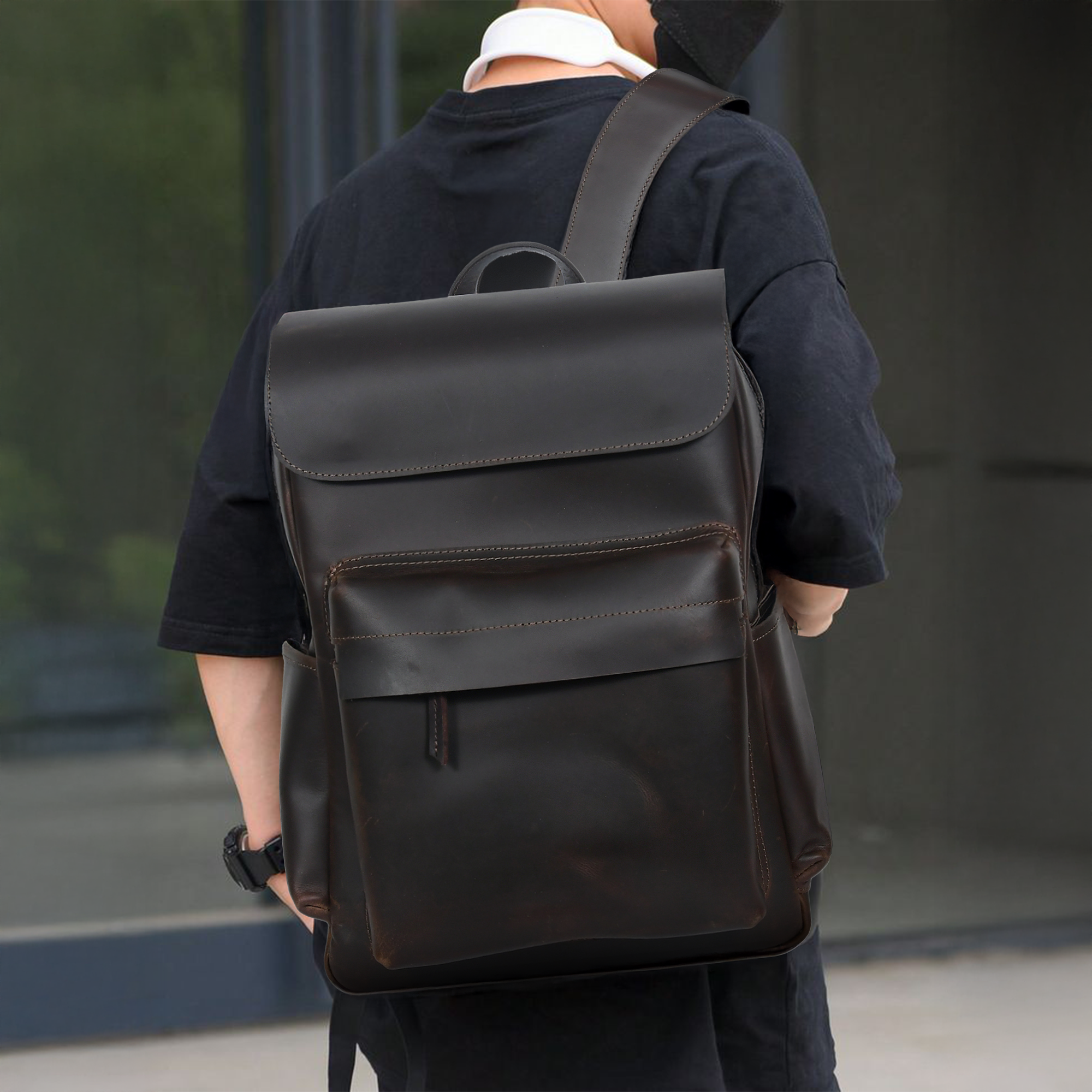 Premium Genuine Leather Backpack with Structured Body and Spacious Main Compartment