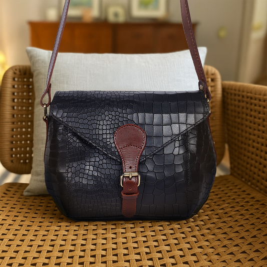 Elevate Your Style with Our Black Croro Leather Sling Bag. Art: BG-1460