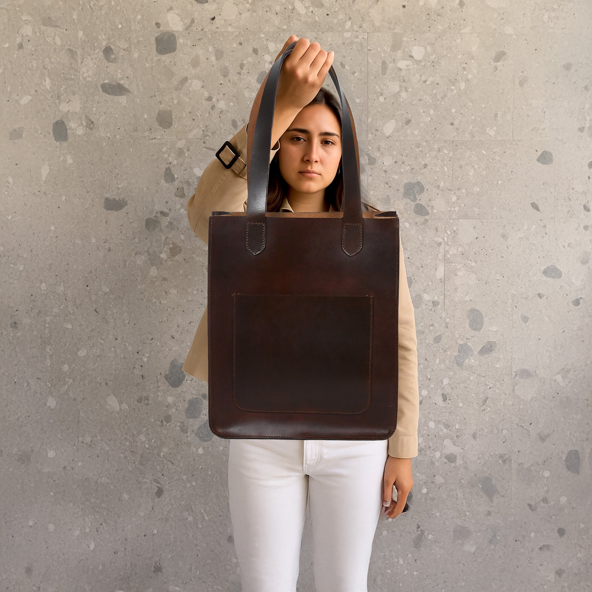 Elegance Redefined: Brown Leather Shopper Bag - Your Stylish Companion. Art: BG-1412