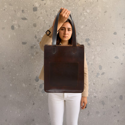 Elegance Redefined: Brown Leather Shopper Bag - Your Stylish Companion. Art: BG-1412