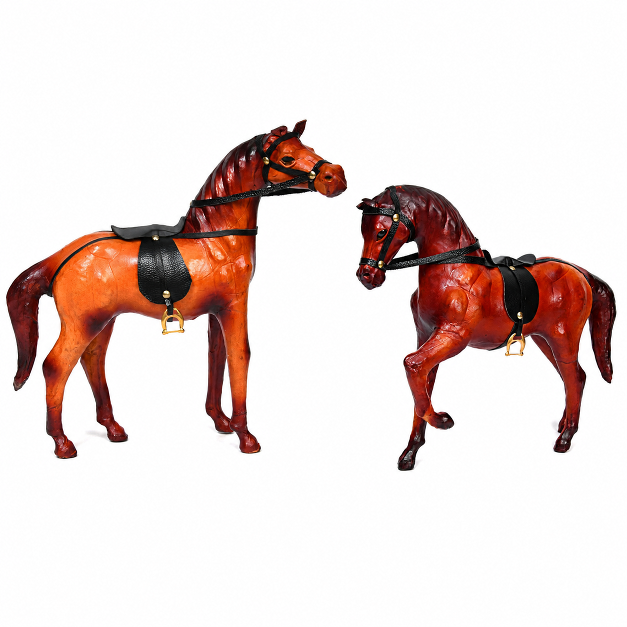 Premium Handcrafted Leather Horse Showpiece Set of 2 | Premium Decorative Horse Figurines for Home, Office & Living Room Decor | Animal Gift Item
