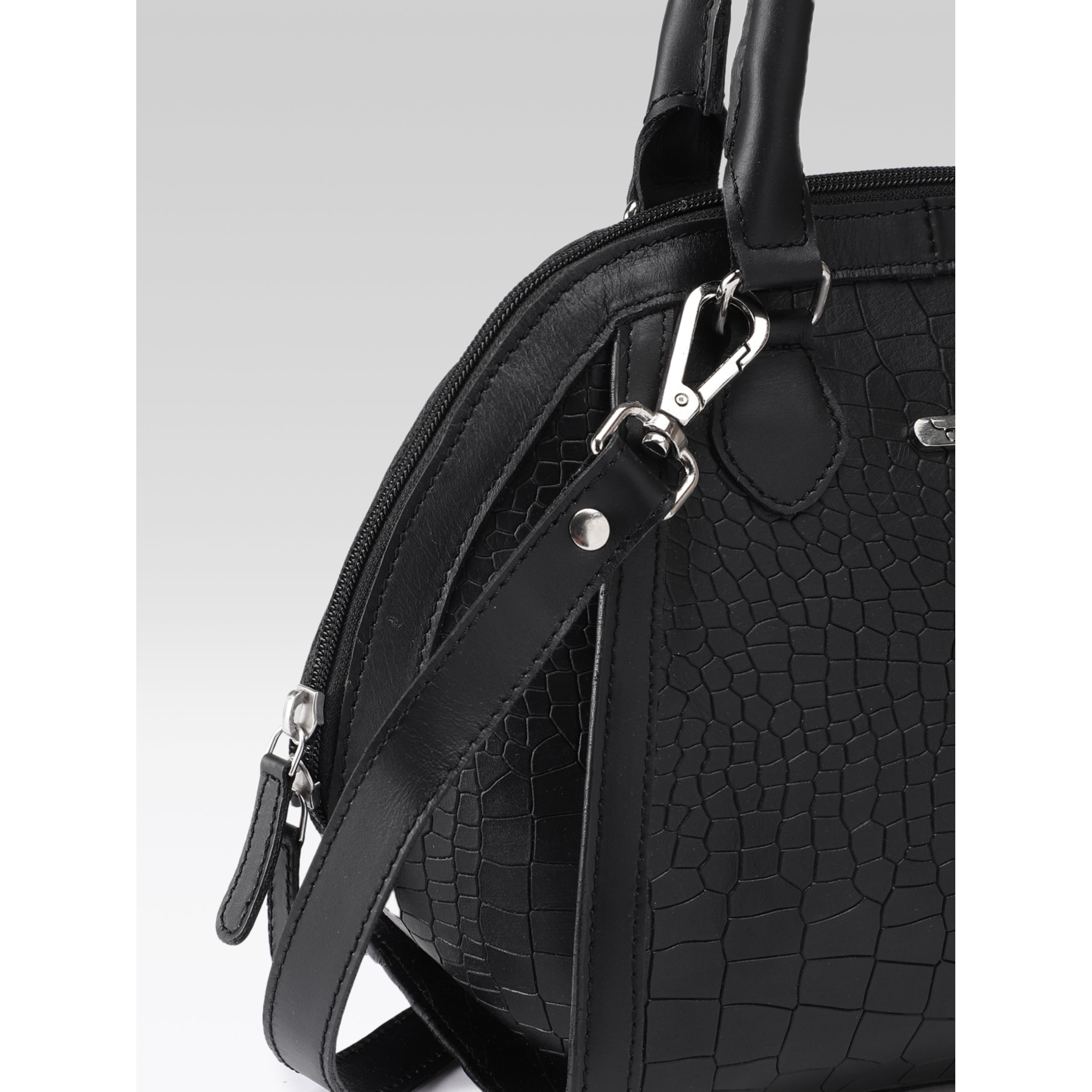 Premium Genuine Textured Leather  Satchel Handbag with Dual Handles, Detachable Strap & Zip Pockets
