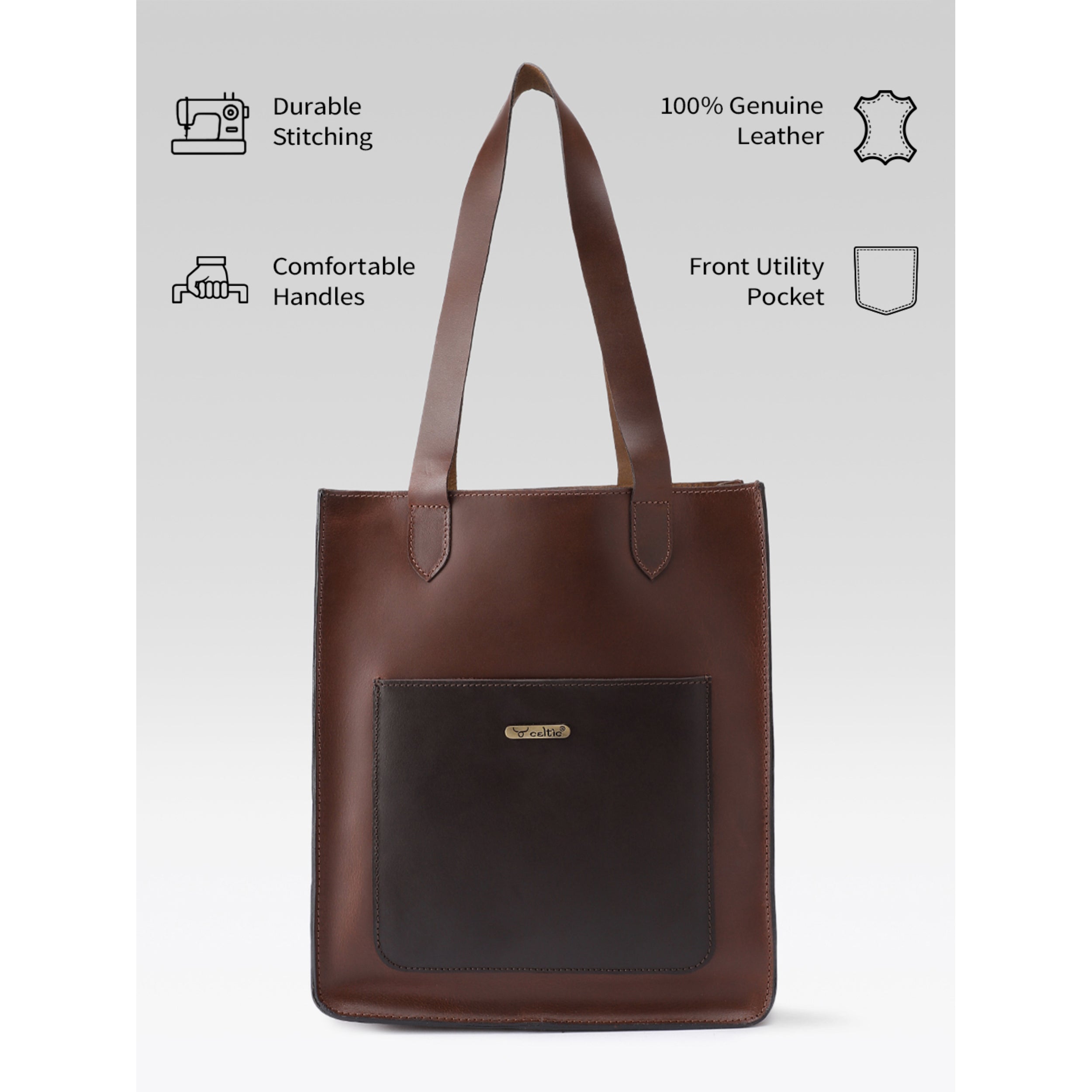 Premium Genuine Leather Tote Bag with Front Pocket Minimal & Durable Everyday Carry