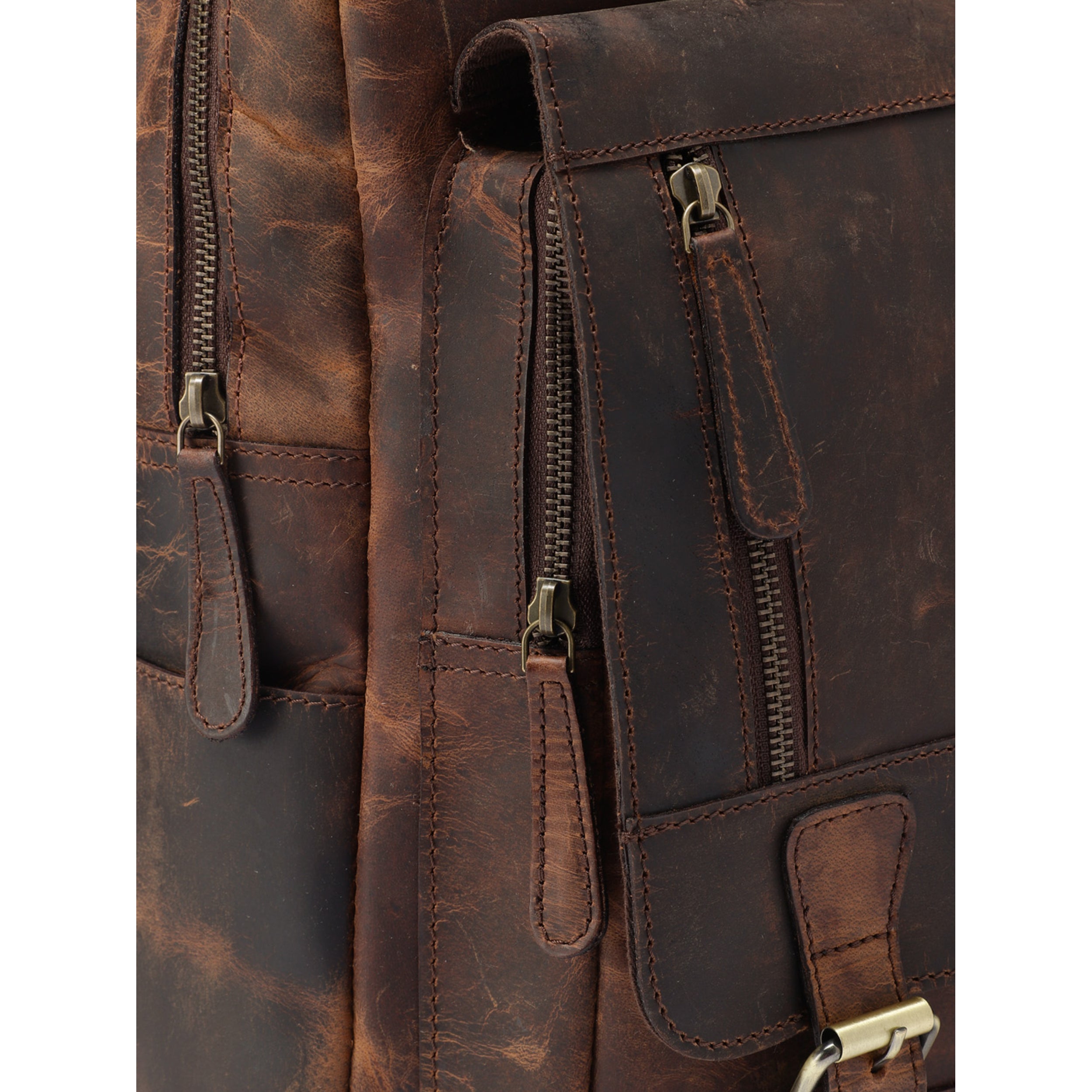 Premium Genuine Leather Backpack with Front Zip Pocket & Padded Shoulder Straps