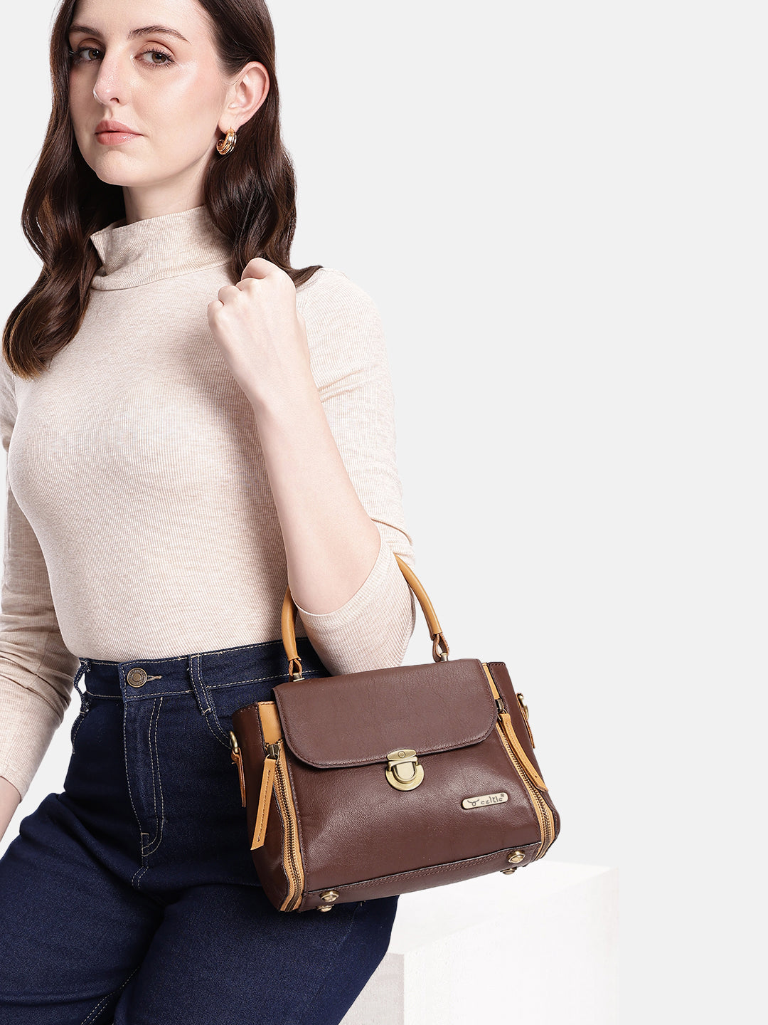Premium  Leather Hand & Shoulder Bag with Detachable Stap for Women