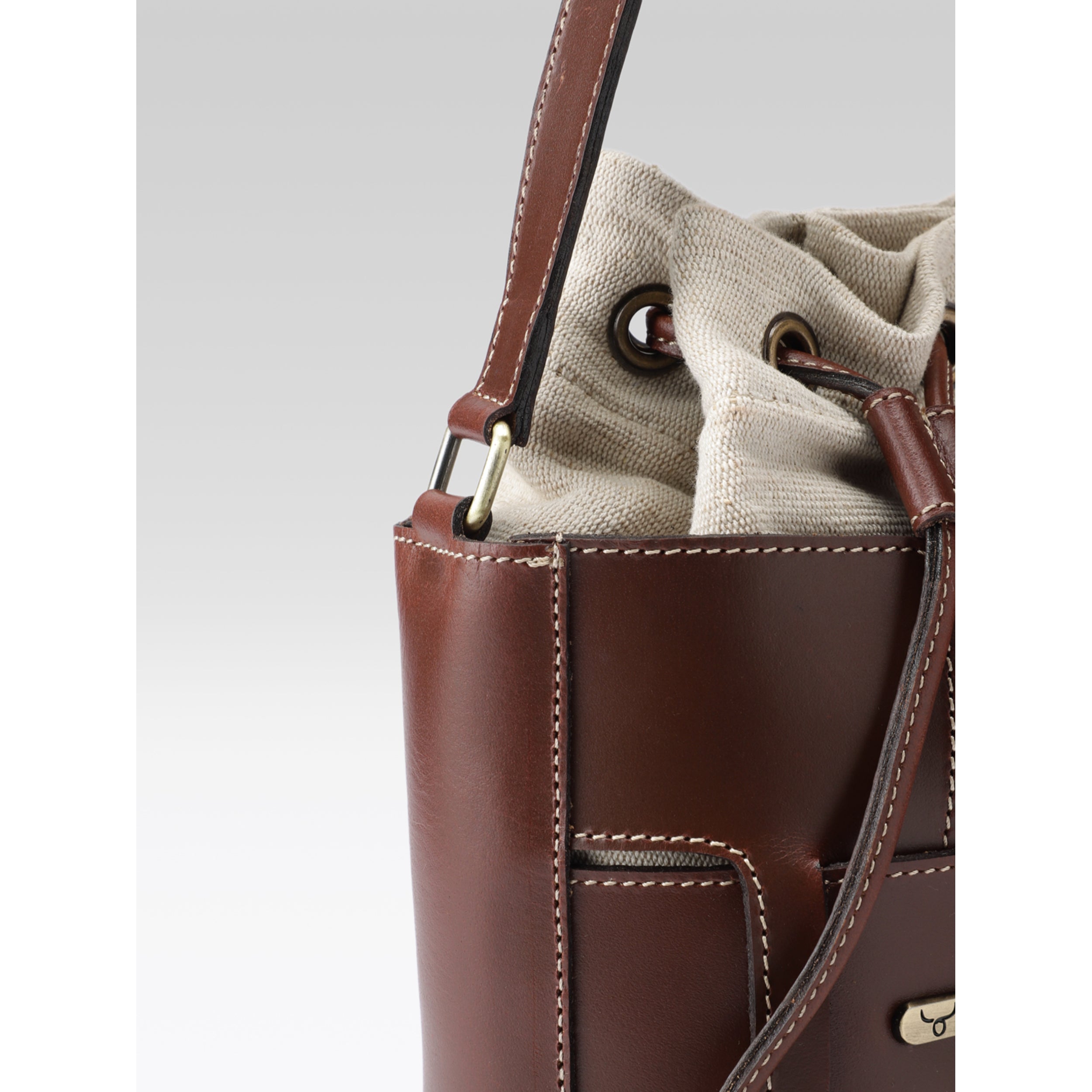 Premium Genuine Brown Leather Bucket Bag with Shearling Interior  Stylish & Durable