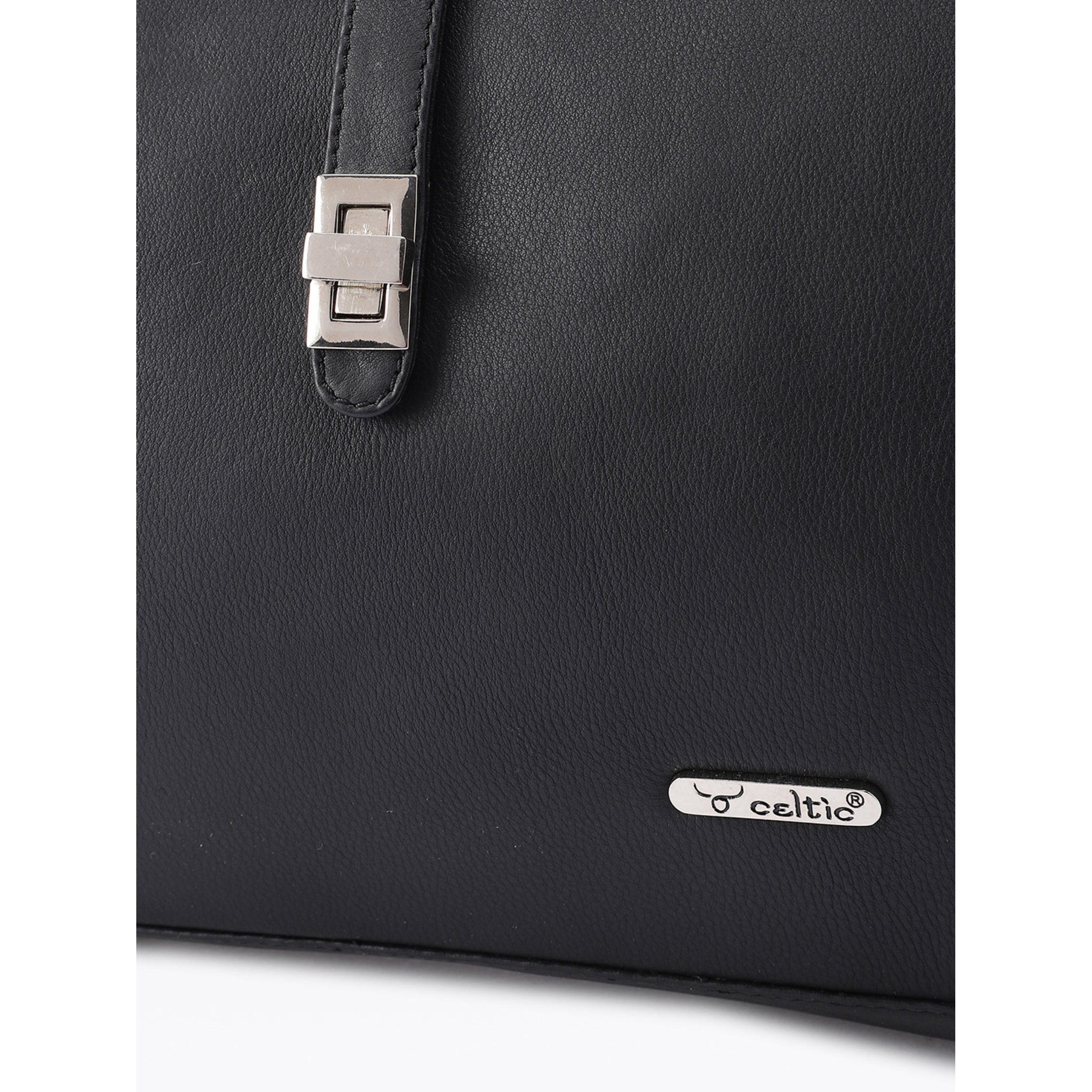 Premium Leather Shoulder Handbag with Lock Closure, Zip Compartments