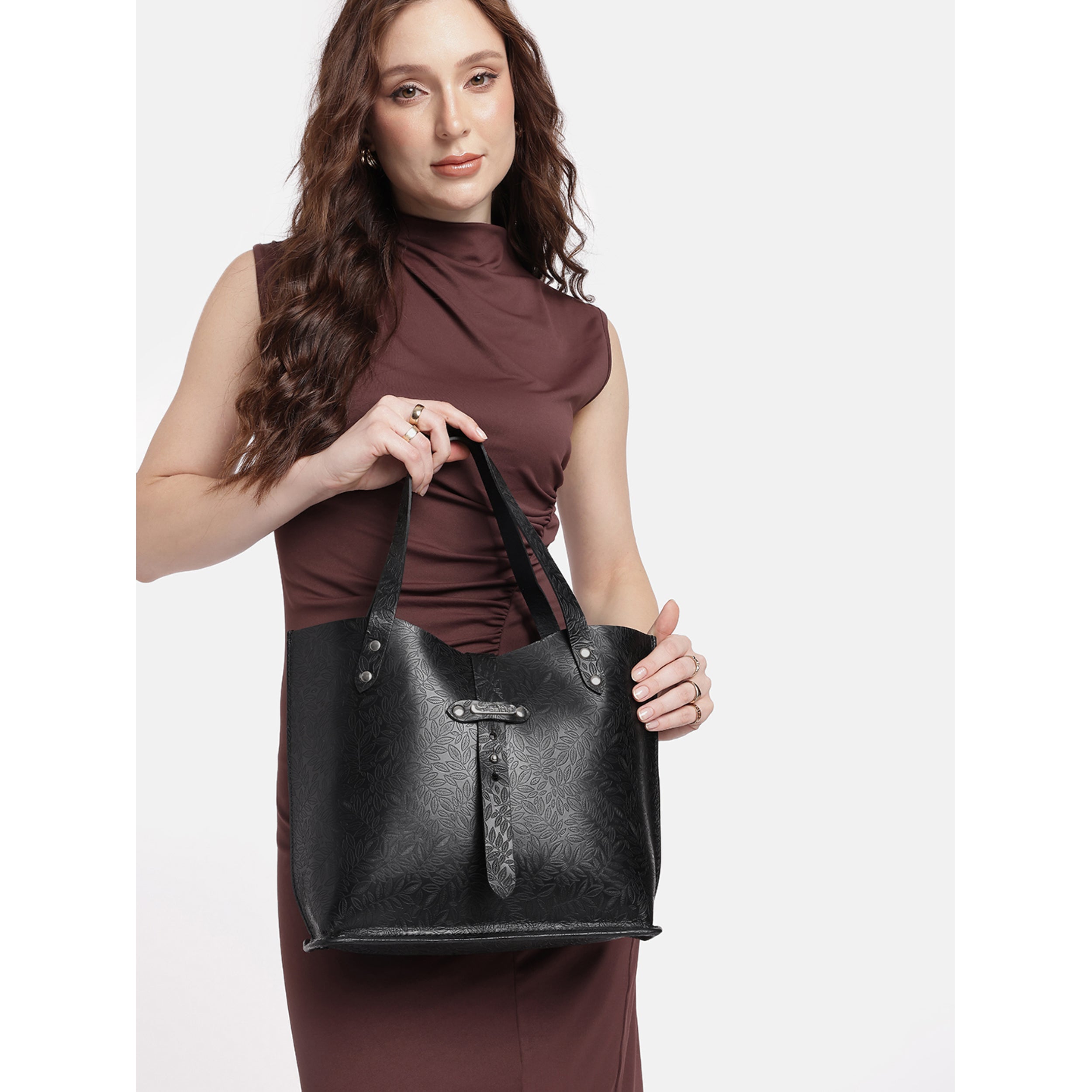 Premium Genuine Black Embossed Leather Tote Bag for Women
