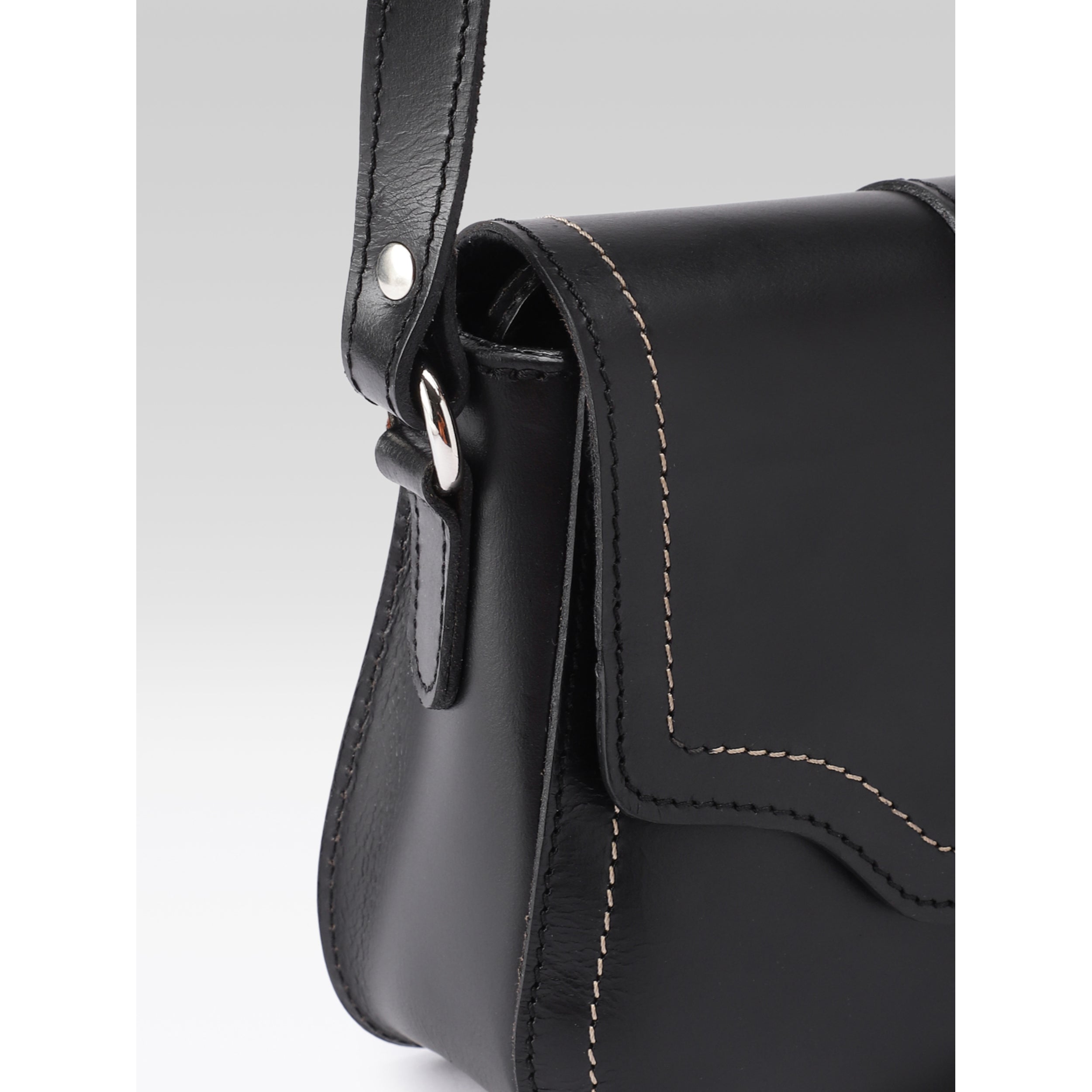 Premium Genuine Leather Crossbody Bag with Front Flap &  White Stitch Detailing