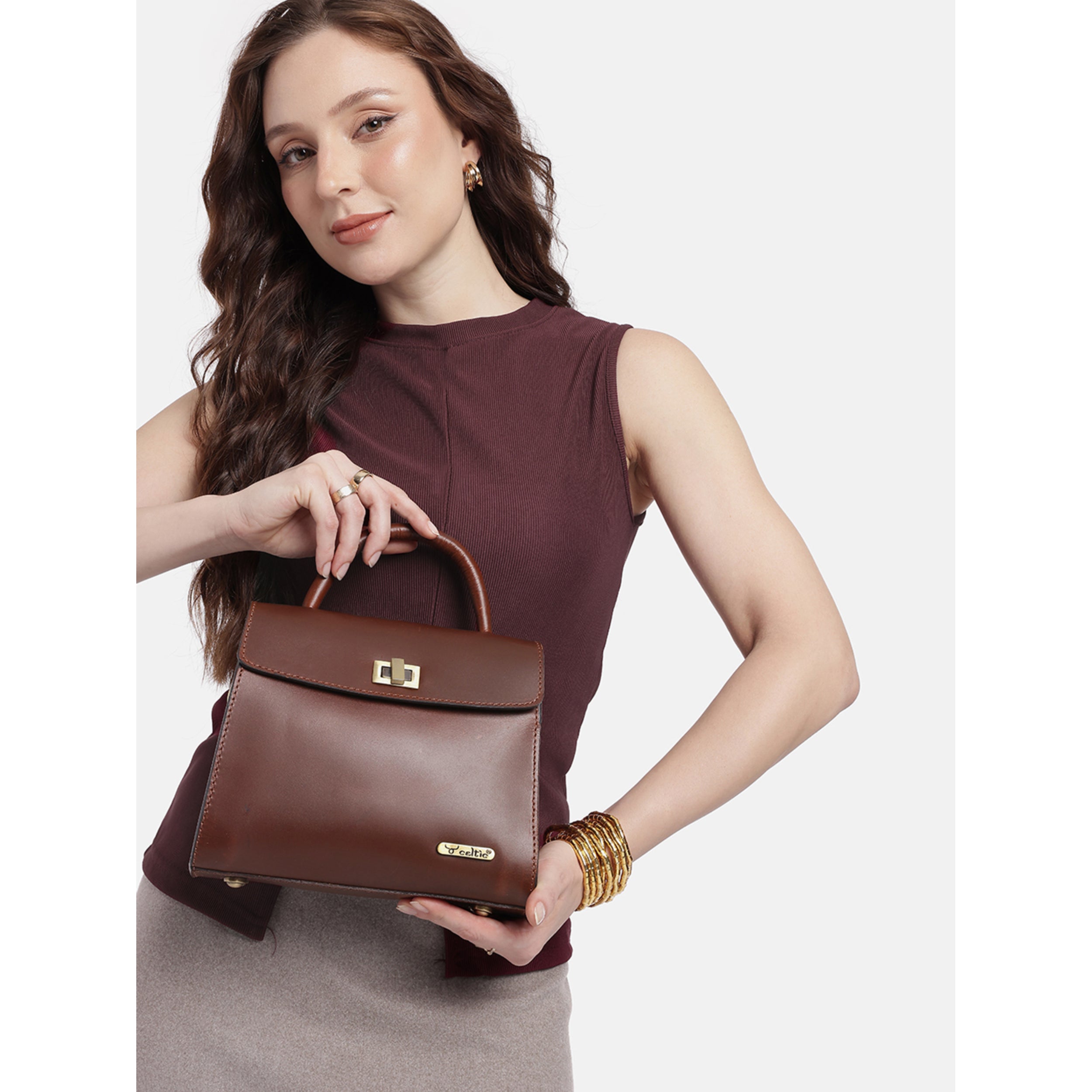Premium Genuine Leather Handbag with Top Handle & Crossbody Strap