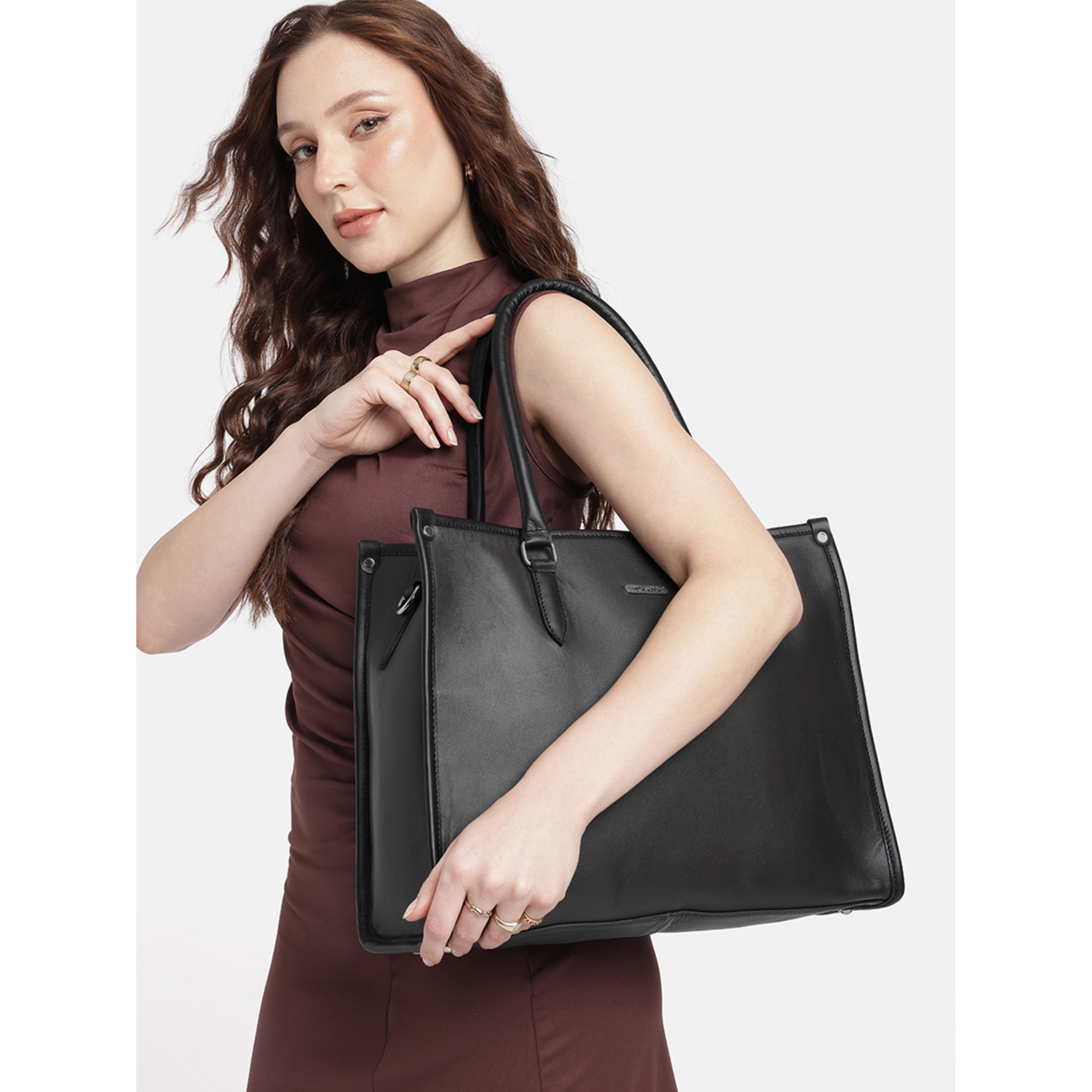Premium Genuine Leather Work Tote Bag for Women with Zip Closure & Shoulder Strap