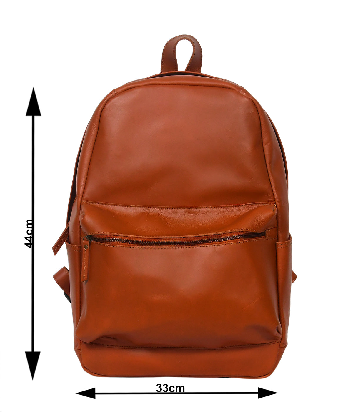 Premium Genuine Leather Everyday Backpack with Front Zip Pocket & Padded Adjustable Straps