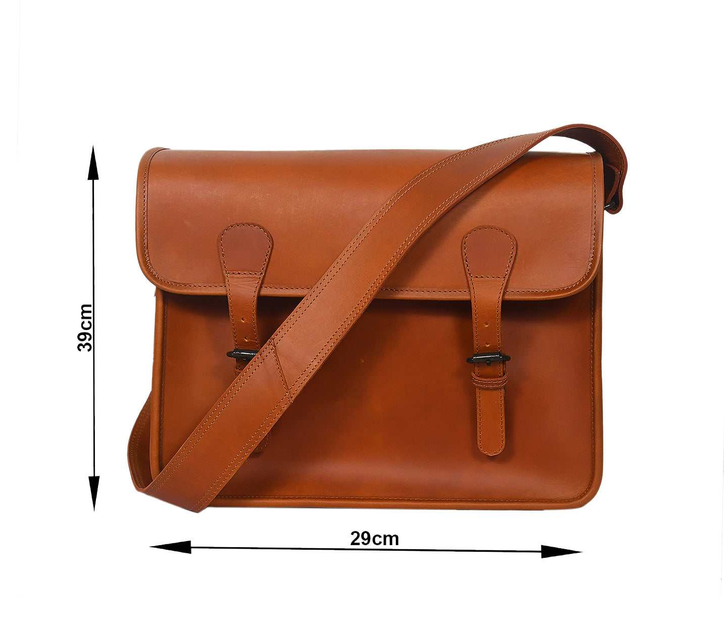 Premium Leather Laptop Messenger Bag with Dual Buckle Flap & Adjustable Strap